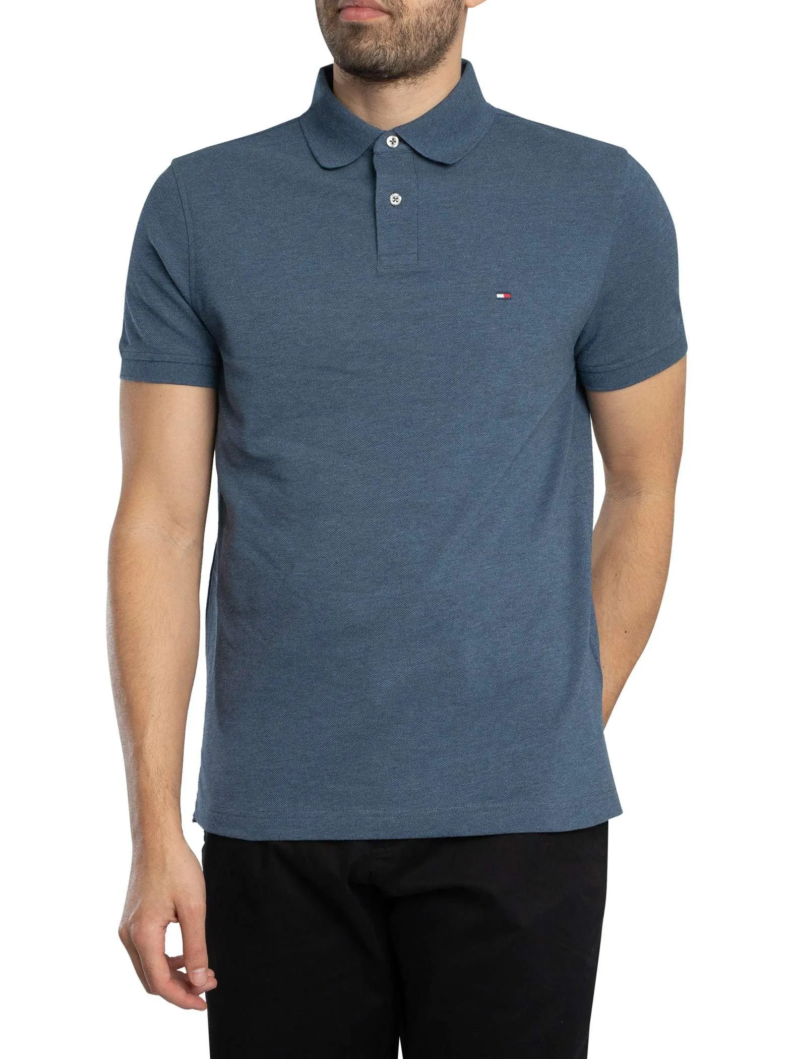 Tommy Hilfiger Uomo Maglietta Polo Maniche Corte 1985 Regular Fit, Blu Faded Indigo Heather, XS - immagine 2