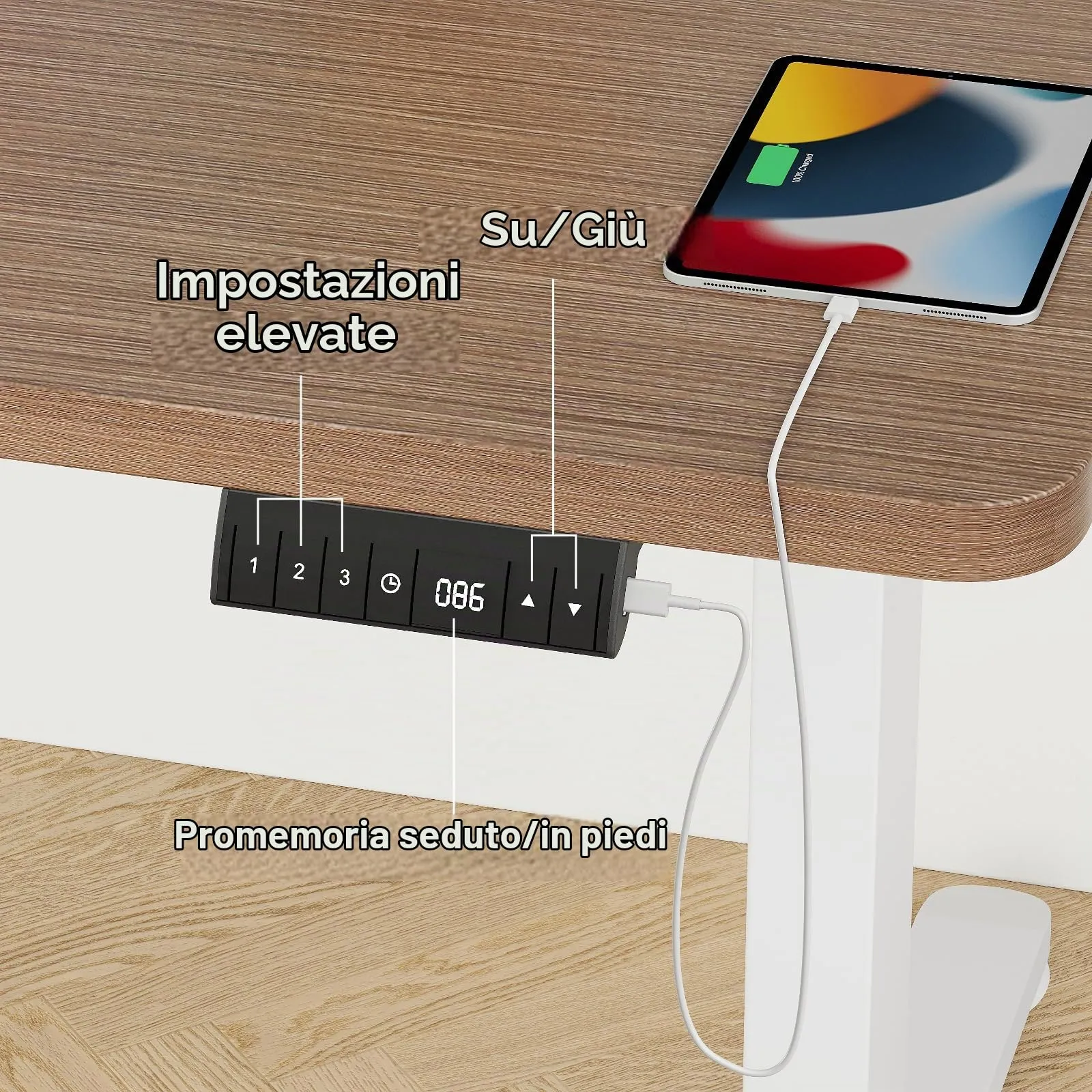 Homall Scrivania Regolabile in Altezza 180x80 cm con Porta USB, Noce e Bianco - immagine 3