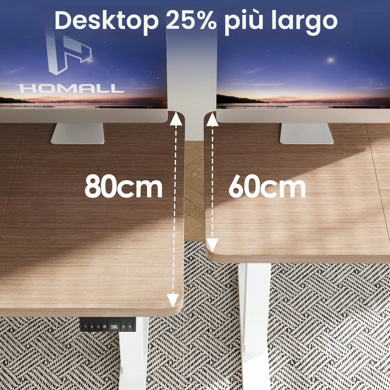 Homall Scrivania Regolabile in Altezza 180x80 cm con Porta USB, Noce e Bianco - immagine 4