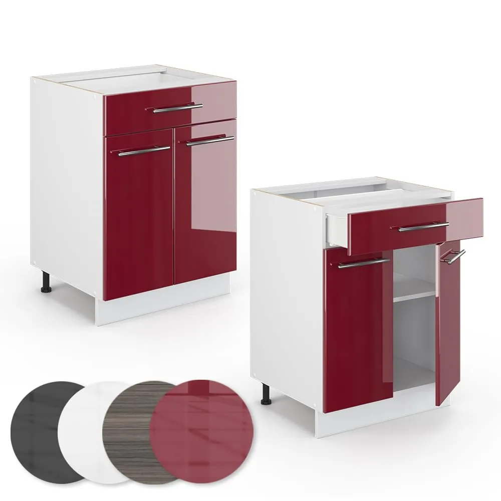Vicco Mobiletto base per cucina Fame-Line, Bordeaux lucido, 60 cm - immagine 6