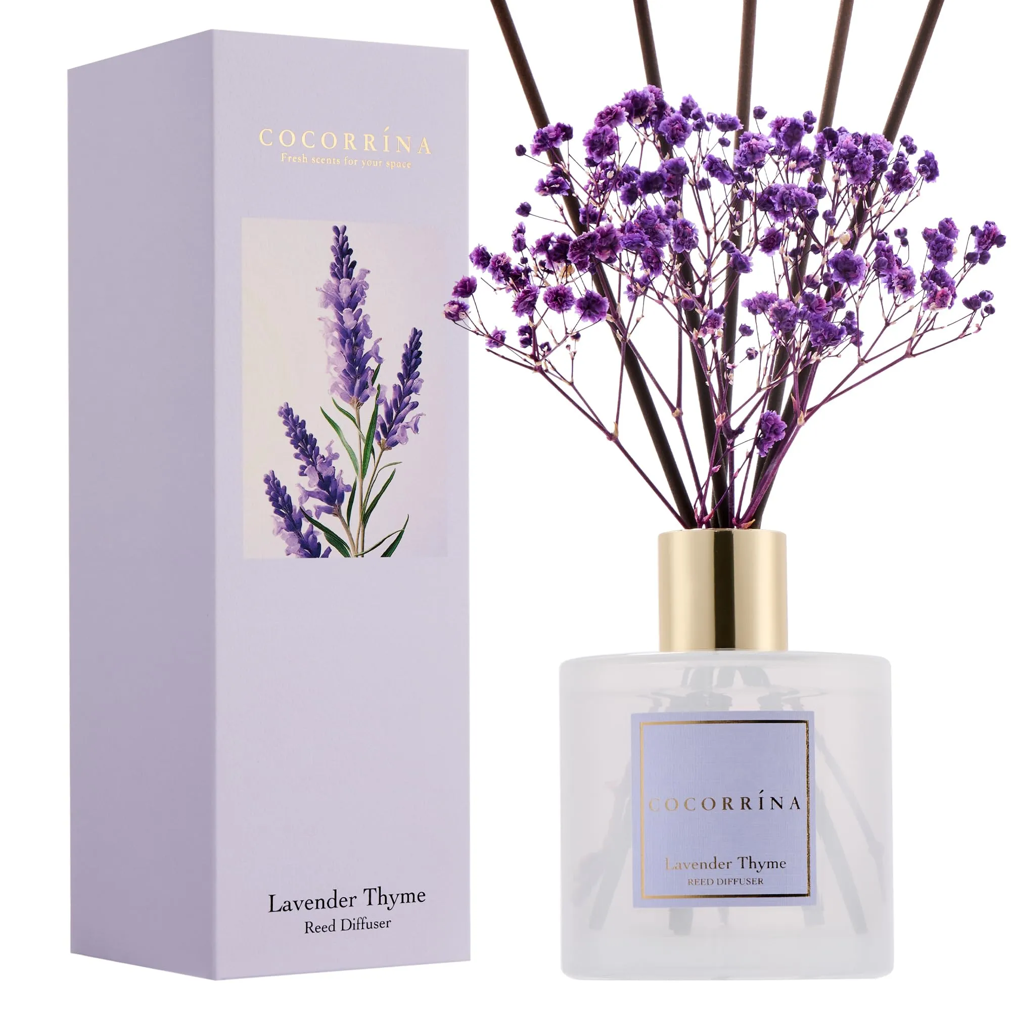 COCORRÍNA Diffusore di Profumo per Ambiente, Lavender Thyme, 200ml con 8 Bastoncini in Rattan - immagine 2