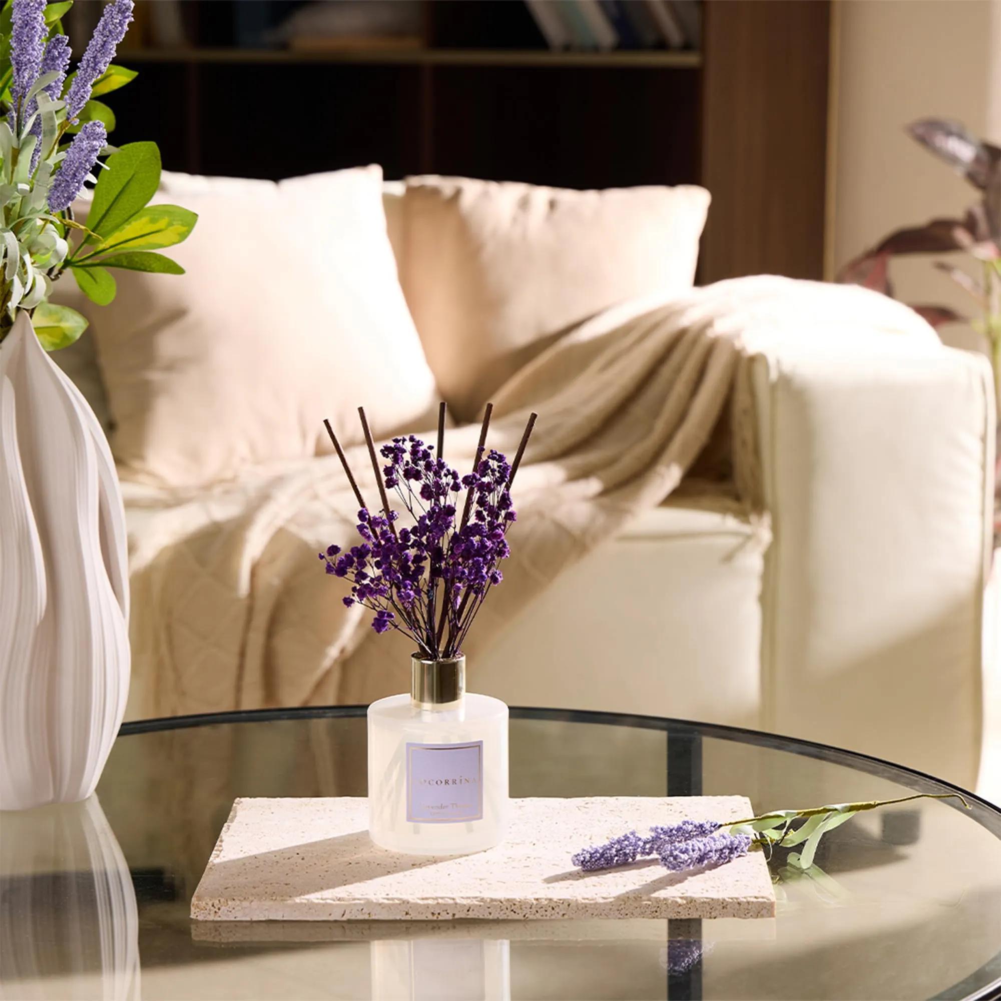 COCORRÍNA Diffusore di Profumo per Ambiente, Lavender Thyme, 200ml con 8 Bastoncini in Rattan - immagine 3