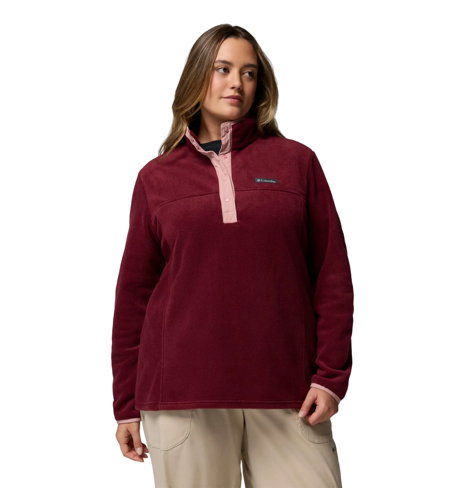 Columbia Benton Springs 1/2 Snap Pull Over II Giacca di Pile, Gomma Rosa Vino Ricco, 3X Donna - immagine 5