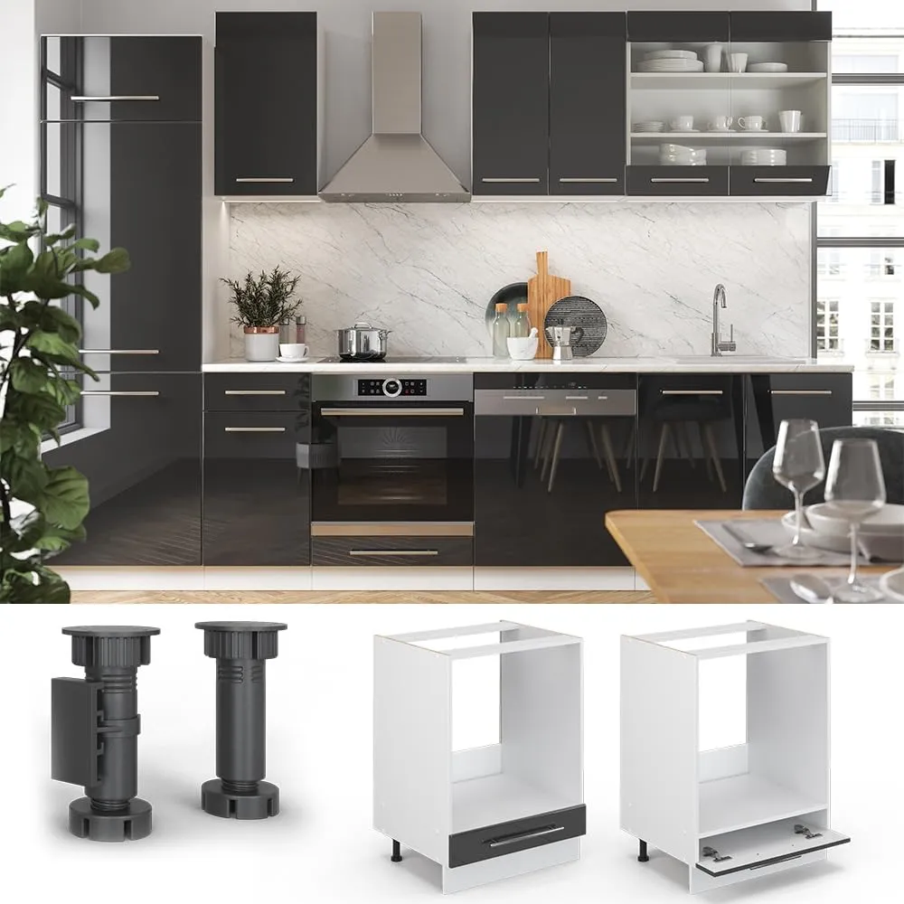 Vicco Mobile per forno da incasso Fame-Line, Antracite lucido, 60 cm - immagine 4