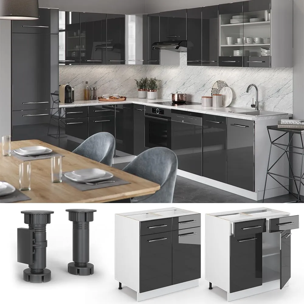 Vicco Mobiletto base per cucina Fame-Line, Antracite lucido, 80 cm - immagine 4
