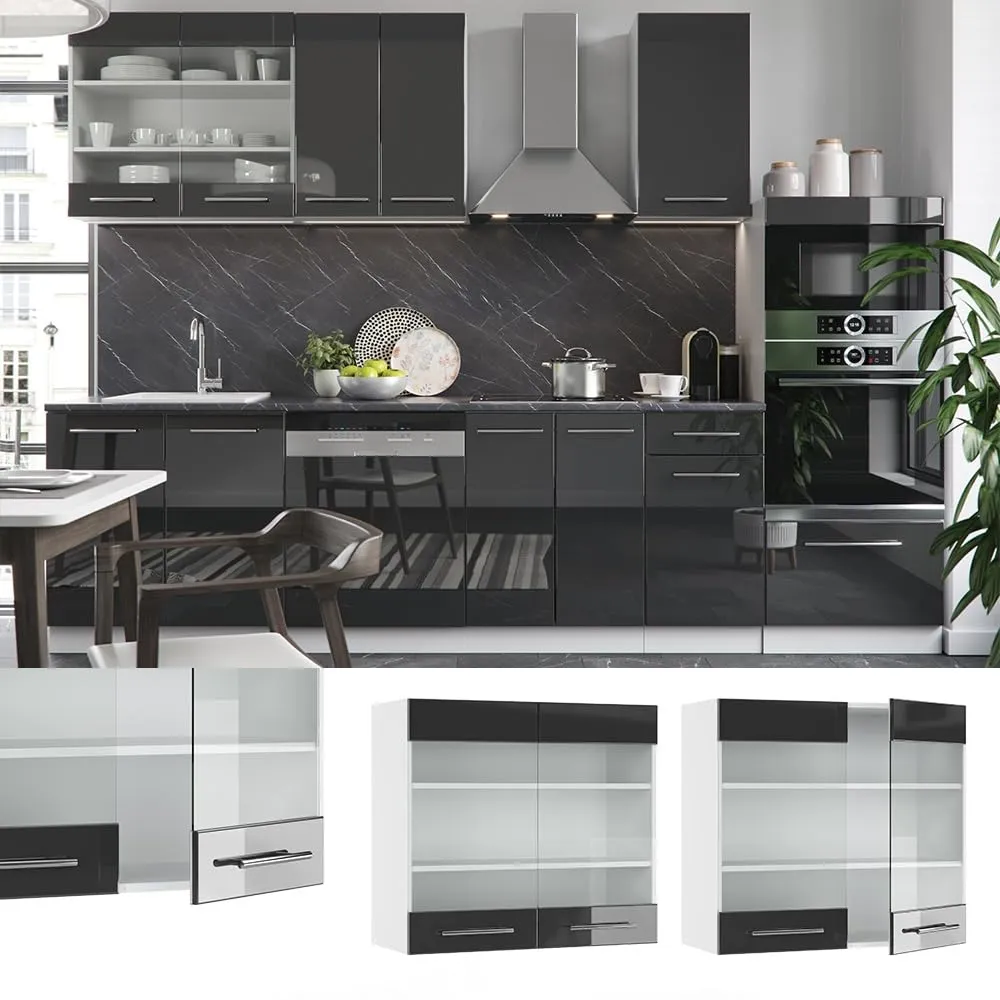 Vicco Fame-Line Mobile da cucina in vetro, Antracite lucido, 80 cm - immagine 2