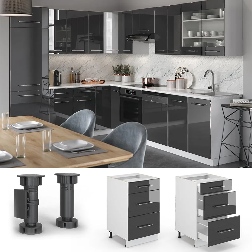 Vicco Mobiletto base per cucina Fame-Line, Antracite lucido, 50 cm - immagine 4