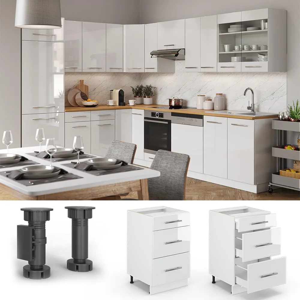 Vicco Fame-Line Mobiletto Base per Cucina, Bianco Lucido, 50 cm - immagine 4
