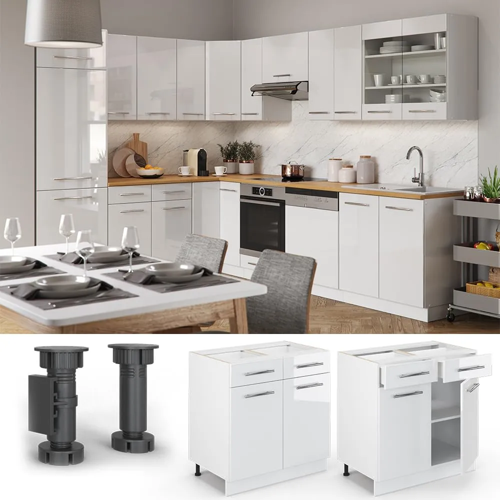 Vicco Fame-Line Mobiletto Base per Cucina, Bianco Lucido, 80 cm - immagine 4