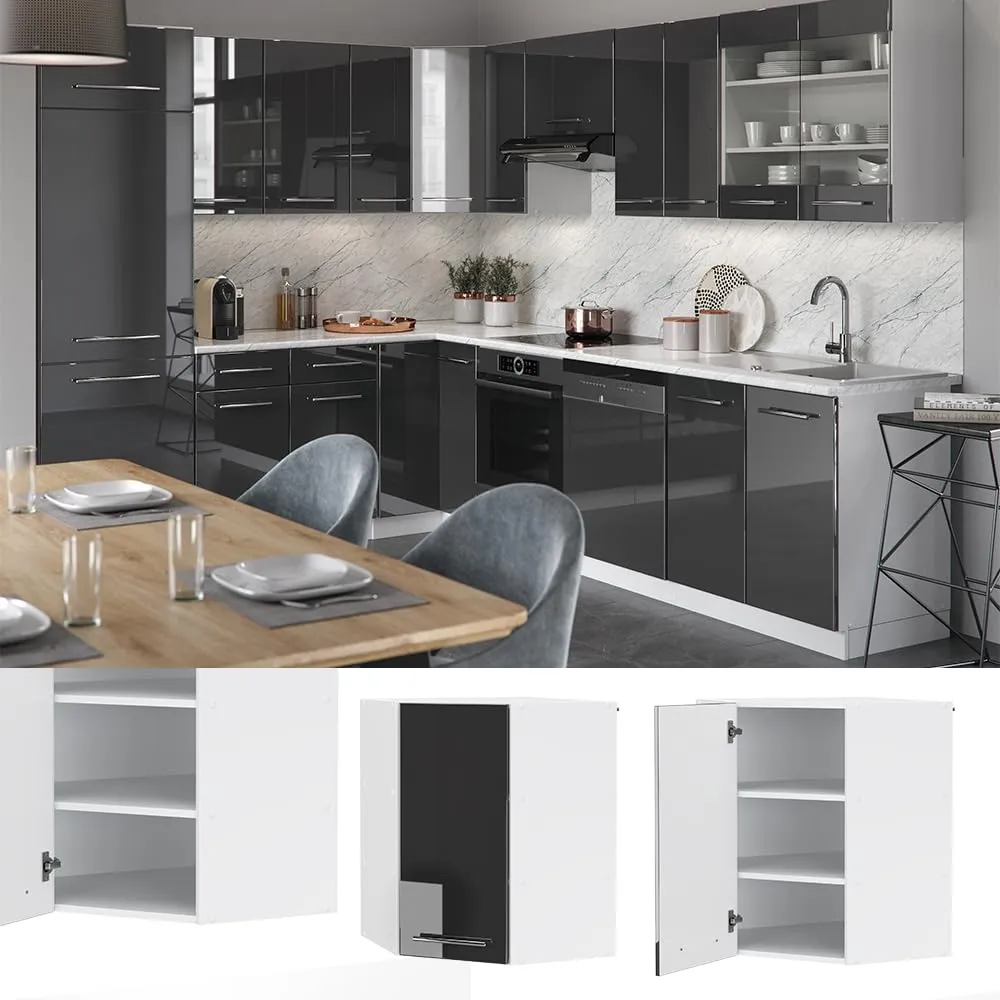 Vicco Mobile angolare da cucina Fame-Line, Antracite lucido, 57 cm - immagine 2