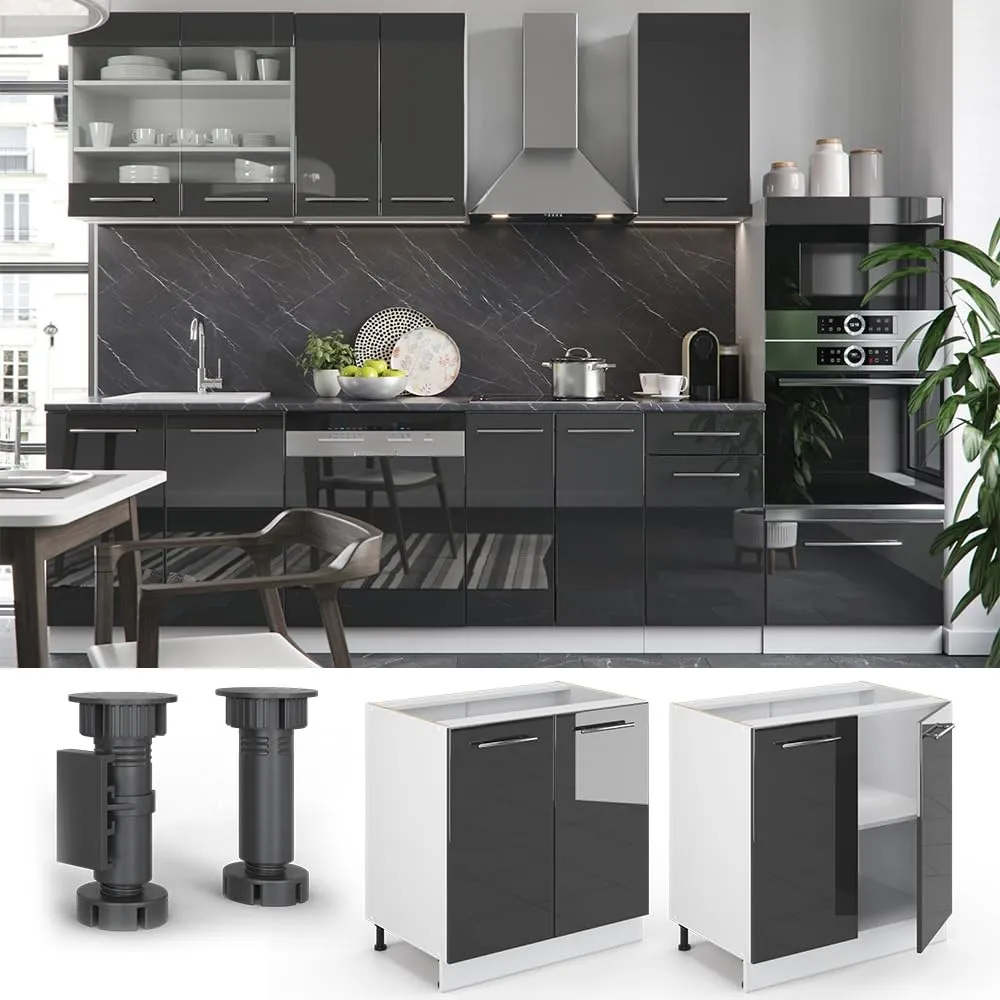 Vicco Mobiletto Base Cucina Fame-Line, Antracite Lucido/Bianco, 80 cm - immagine 4
