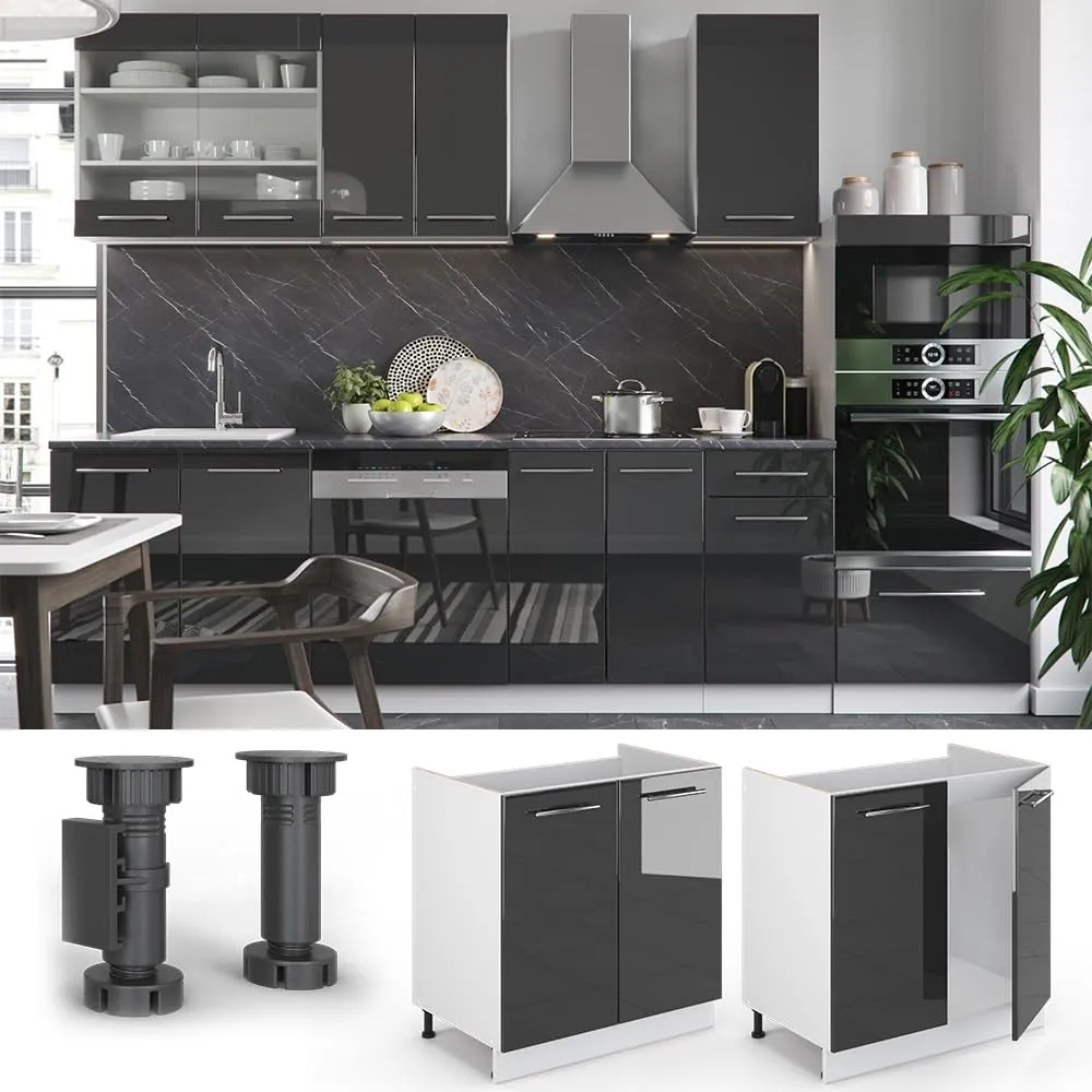 Vicco Mobile lavello cucina Fame-Line, Antracite lucido, 80 cm - immagine 4