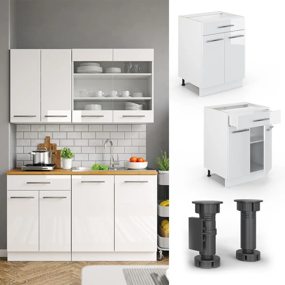 Vicco Mobiletto base per cucina Fame-Line, Bianco lucido, 60 cm - immagine 4