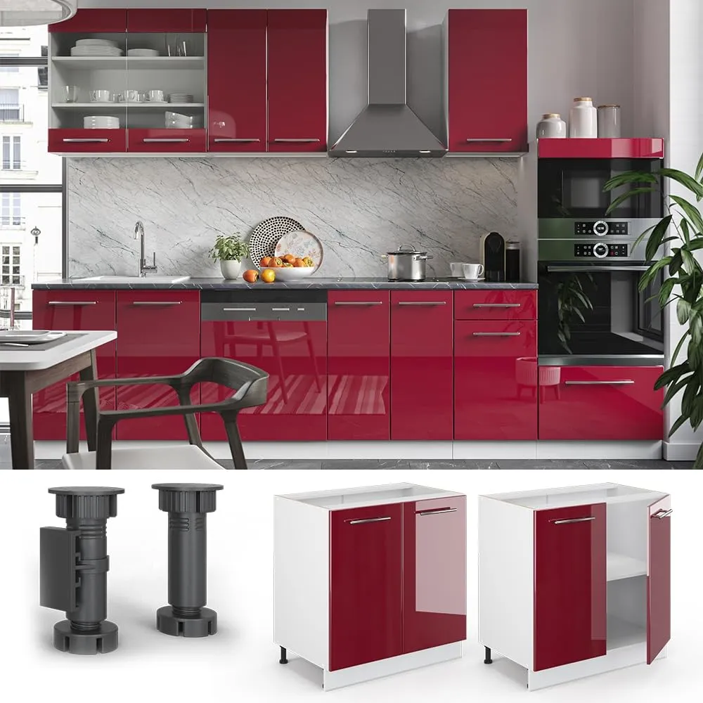 Vicco Fame-Line Mobiletto Base Cucina, Bordeaux Lucido/Bianco, 80 cm - immagine 4