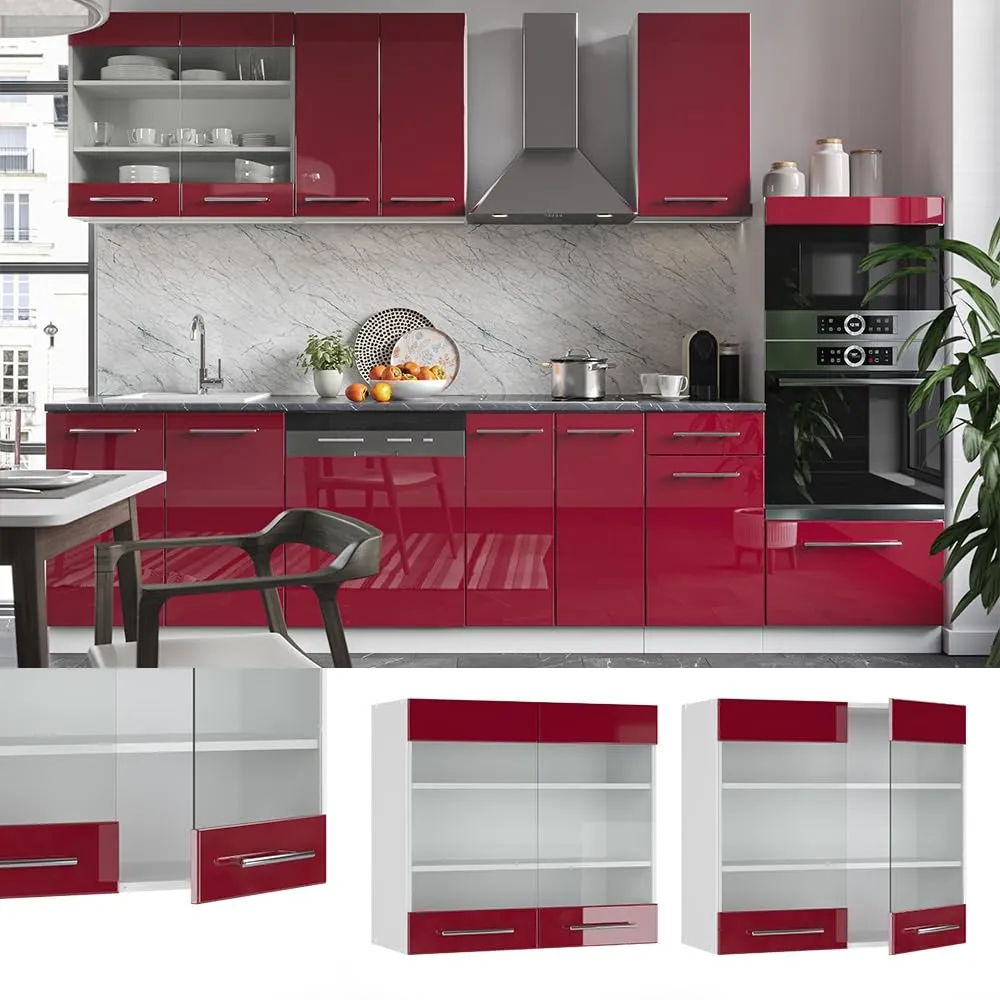 Vicco Mobile da cucina in vetro Fame-Line, Bordeaux lucido, 80 cm - immagine 2