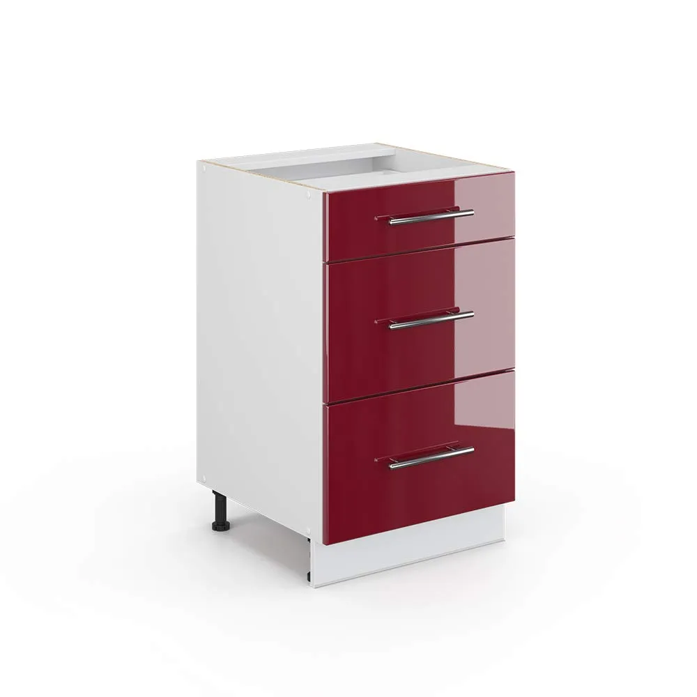 Vicco Mobiletto base per cucina Fame-Line, Bordeaux lucido, 50 cm - immagine 1