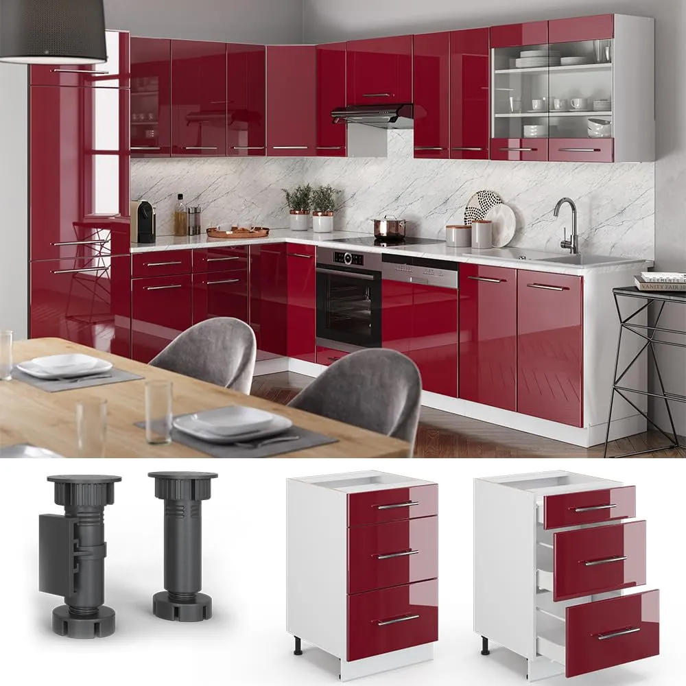 Vicco Mobiletto base per cucina Fame-Line, Bordeaux lucido, 50 cm - immagine 4