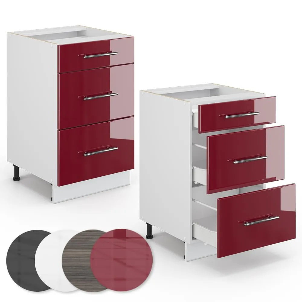 Vicco Mobiletto base per cucina Fame-Line, Bordeaux lucido, 50 cm - immagine 6