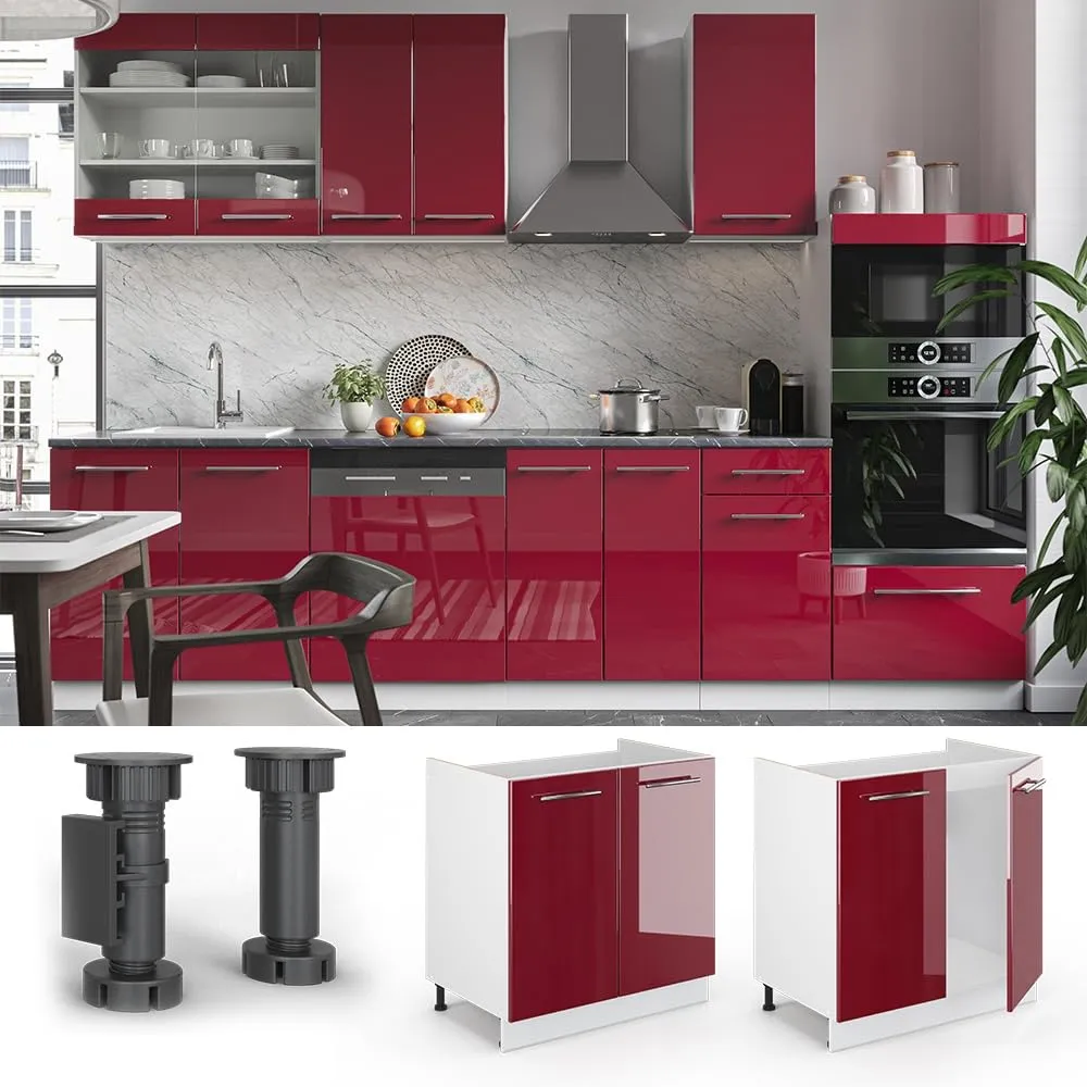 Vicco Mobile Lavello Cucina Fame-Line, Bordeaux Lucido, 80 cm - immagine 4