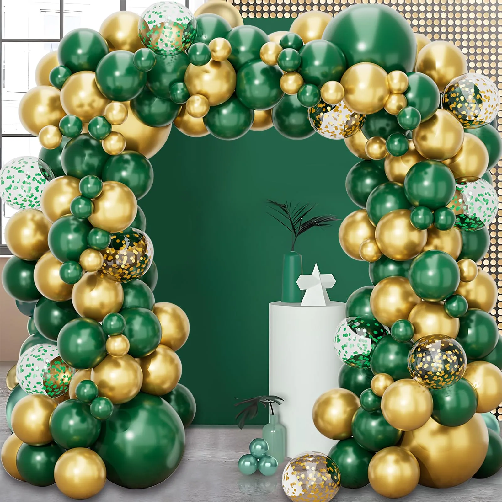fairymaiden Kit Arco Ghirlanda di Palloncini Verde Scuro e Oro, 110 Pezzi - immagine 3