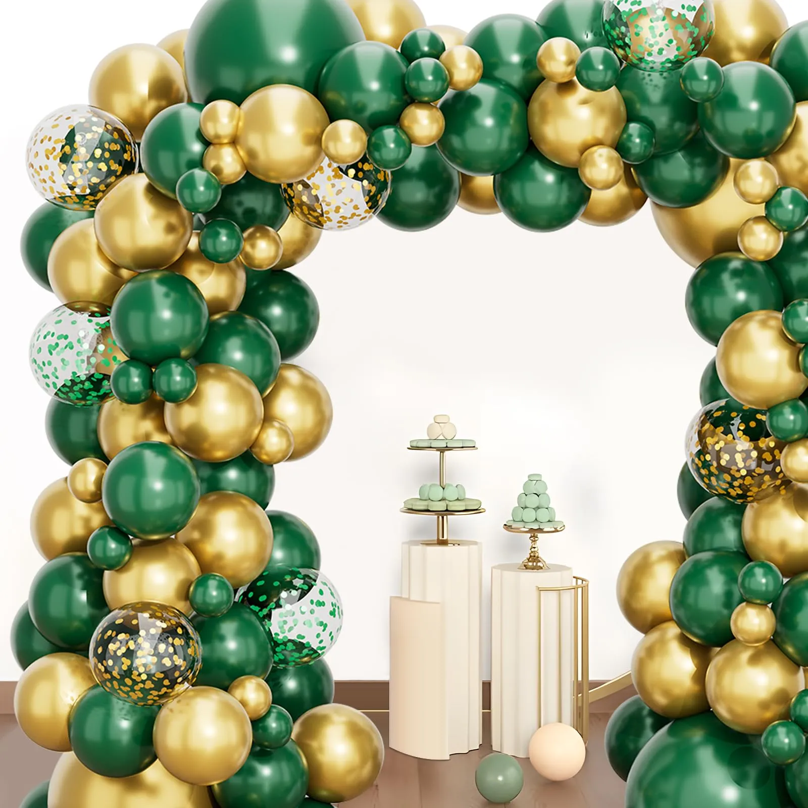 fairymaiden Kit Arco Ghirlanda di Palloncini Verde Scuro e Oro, 110 Pezzi - immagine 4