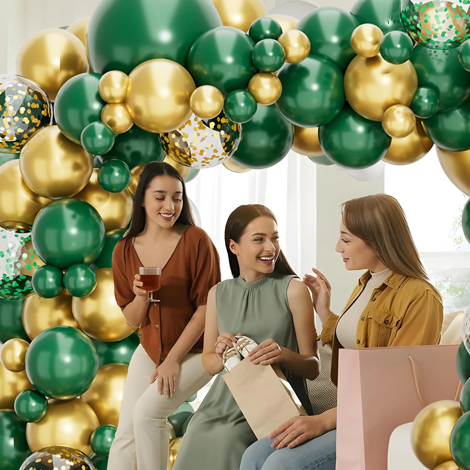 fairymaiden Kit Arco Ghirlanda di Palloncini Verde Scuro e Oro, 110 Pezzi - immagine 6