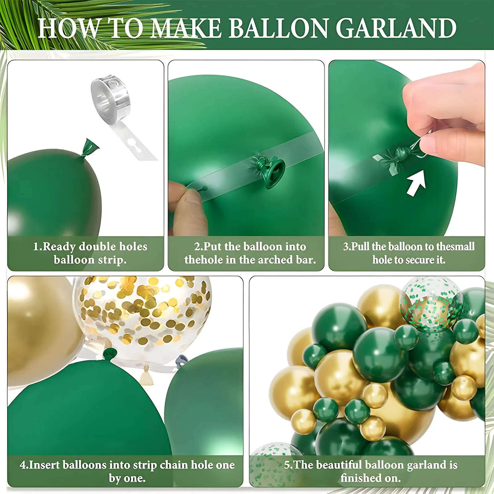 fairymaiden Kit Arco Ghirlanda di Palloncini Verde Scuro e Oro, 110 Pezzi - immagine 7