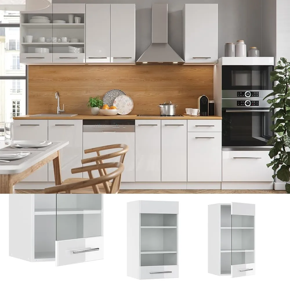 Vicco Mobile da cucina in vetro Fame-Line, Bianco lucido, 40 cm - immagine 2