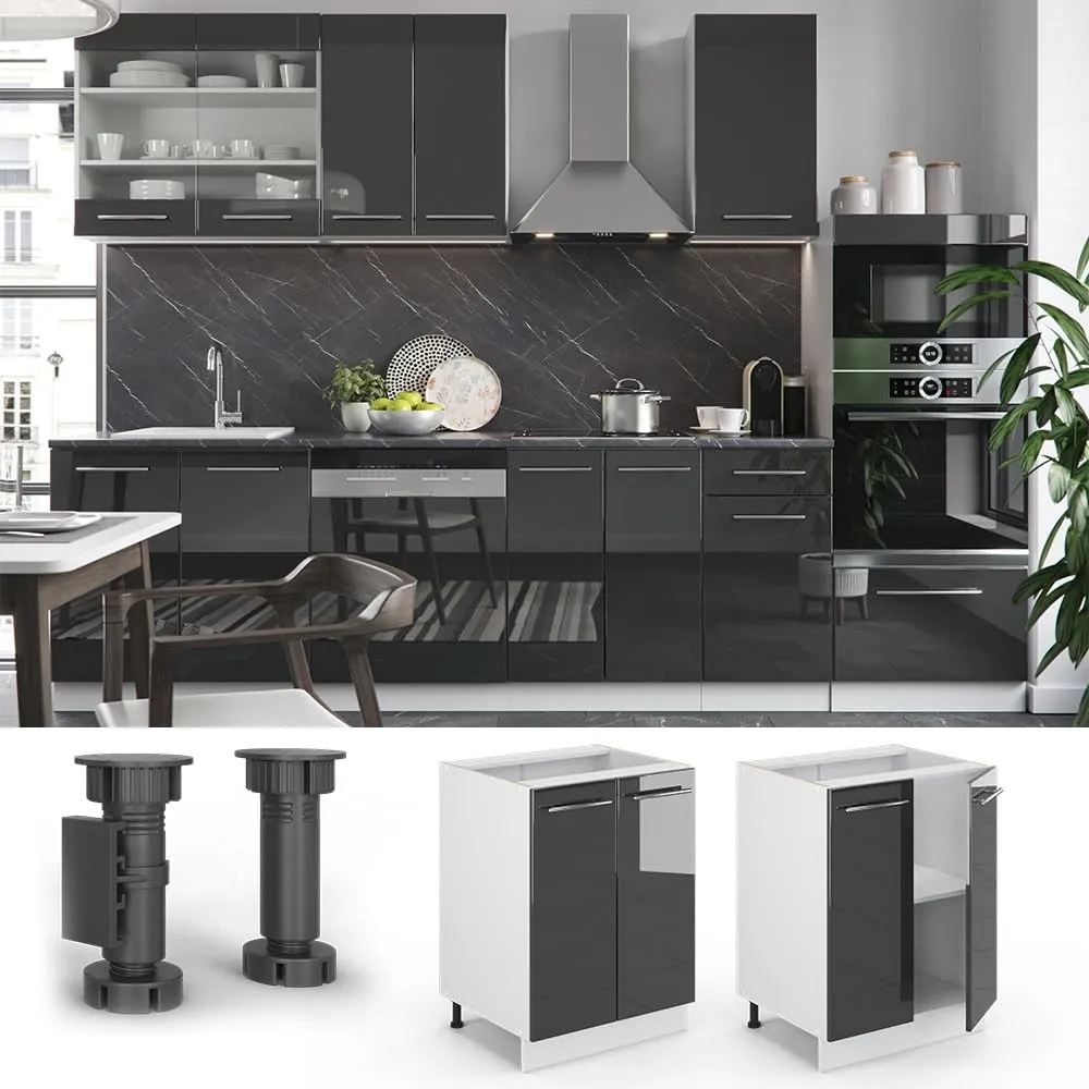 Vicco Mobiletto base cucina Fame-Line, Antracite lucido, 60 cm - immagine 4