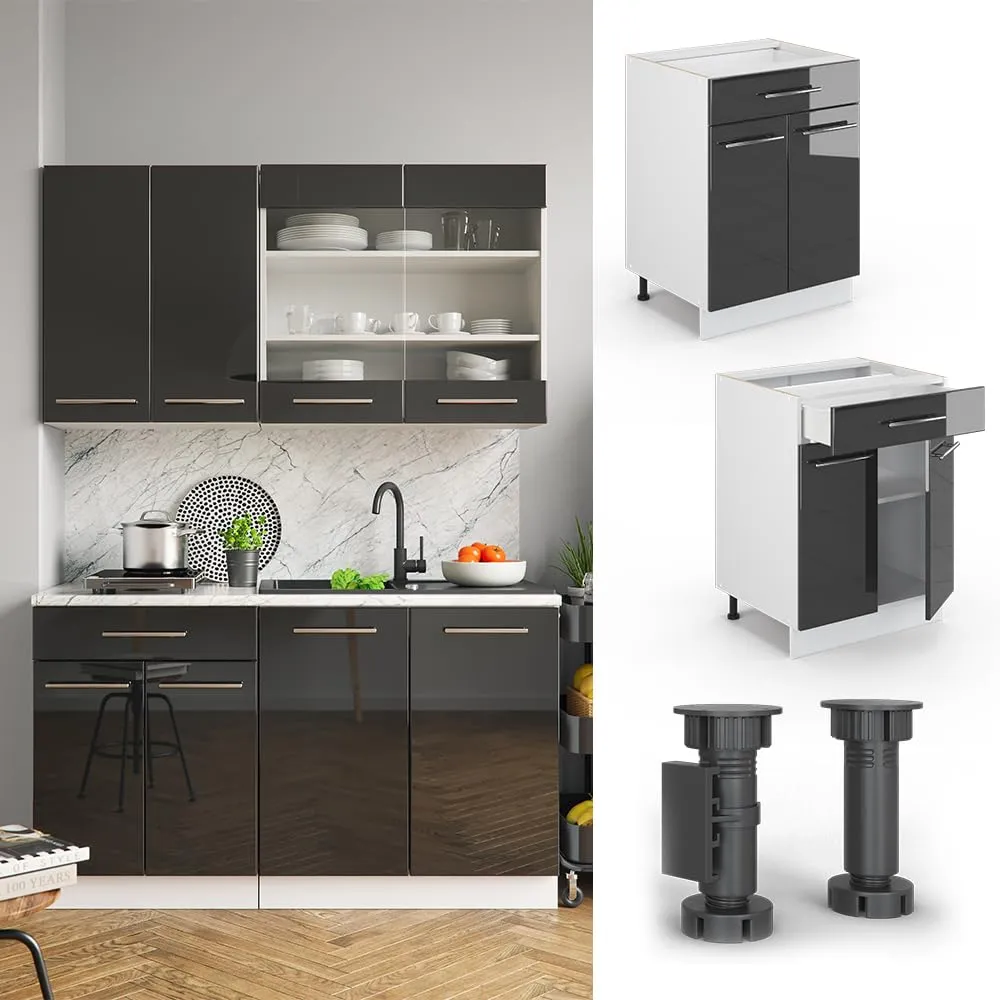 Vicco Mobiletto base per cucina Fame-Line, Antracite lucido, 60 cm - immagine 4