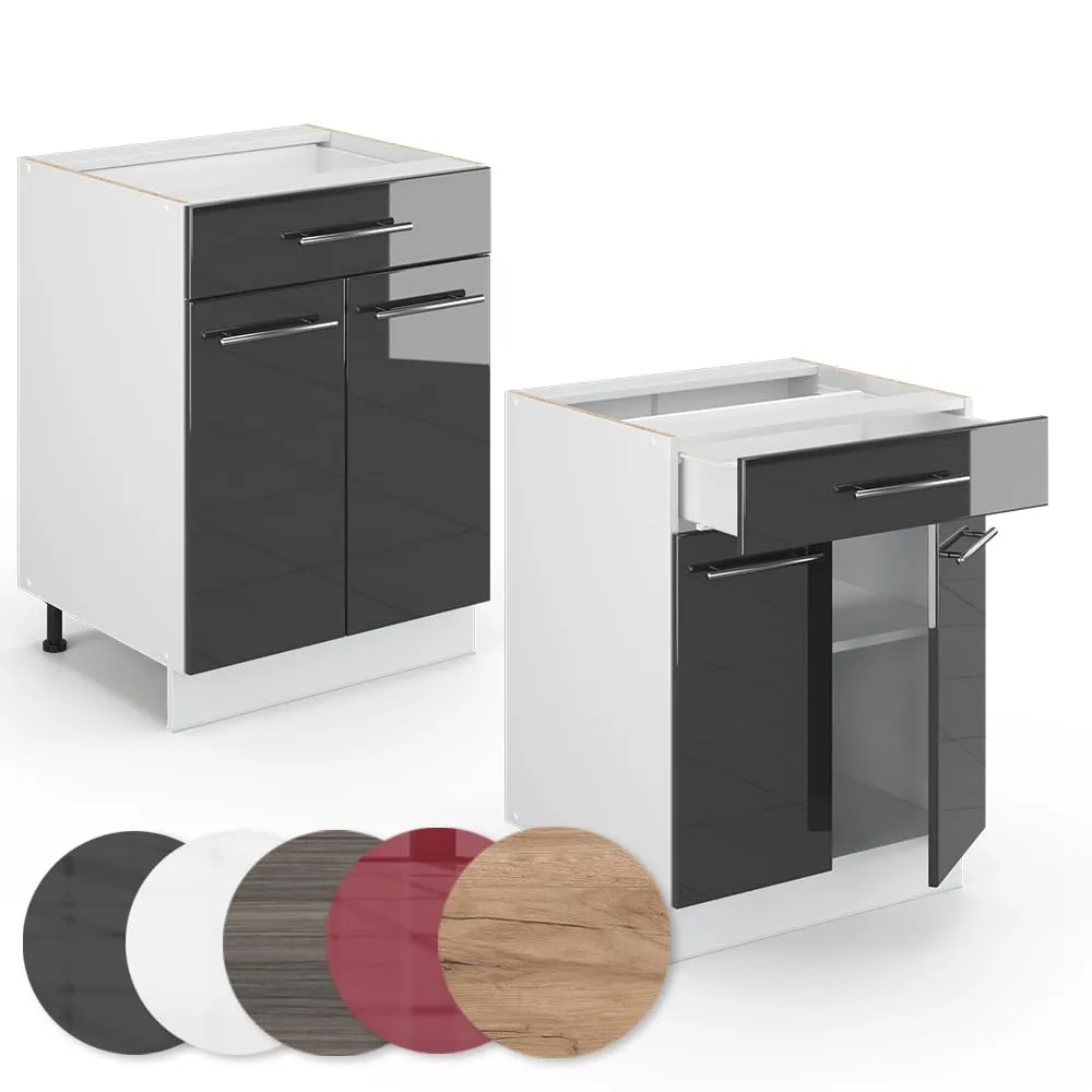 Vicco Mobiletto base per cucina Fame-Line, Antracite lucido, 60 cm - immagine 6