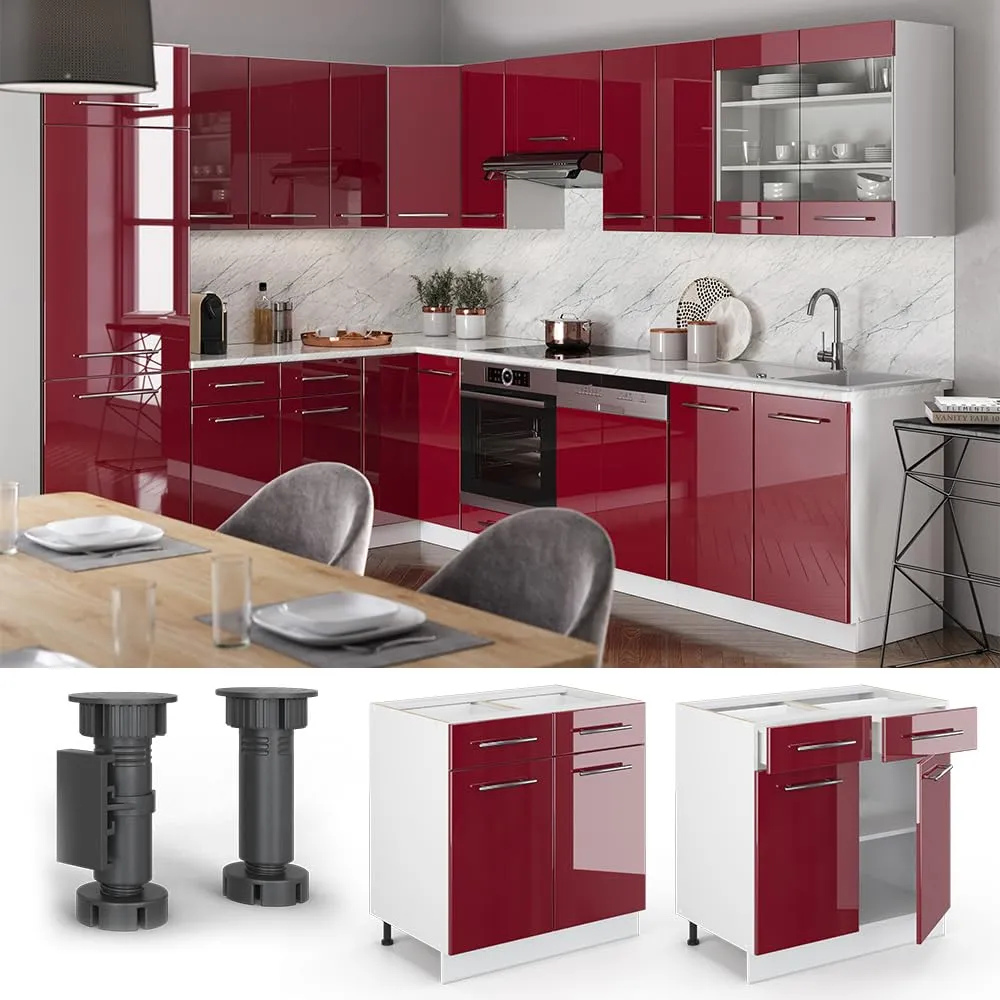 Vicco Mobiletto base per cucina Fame-Line, Bordeaux lucido, 80 cm - immagine 4
