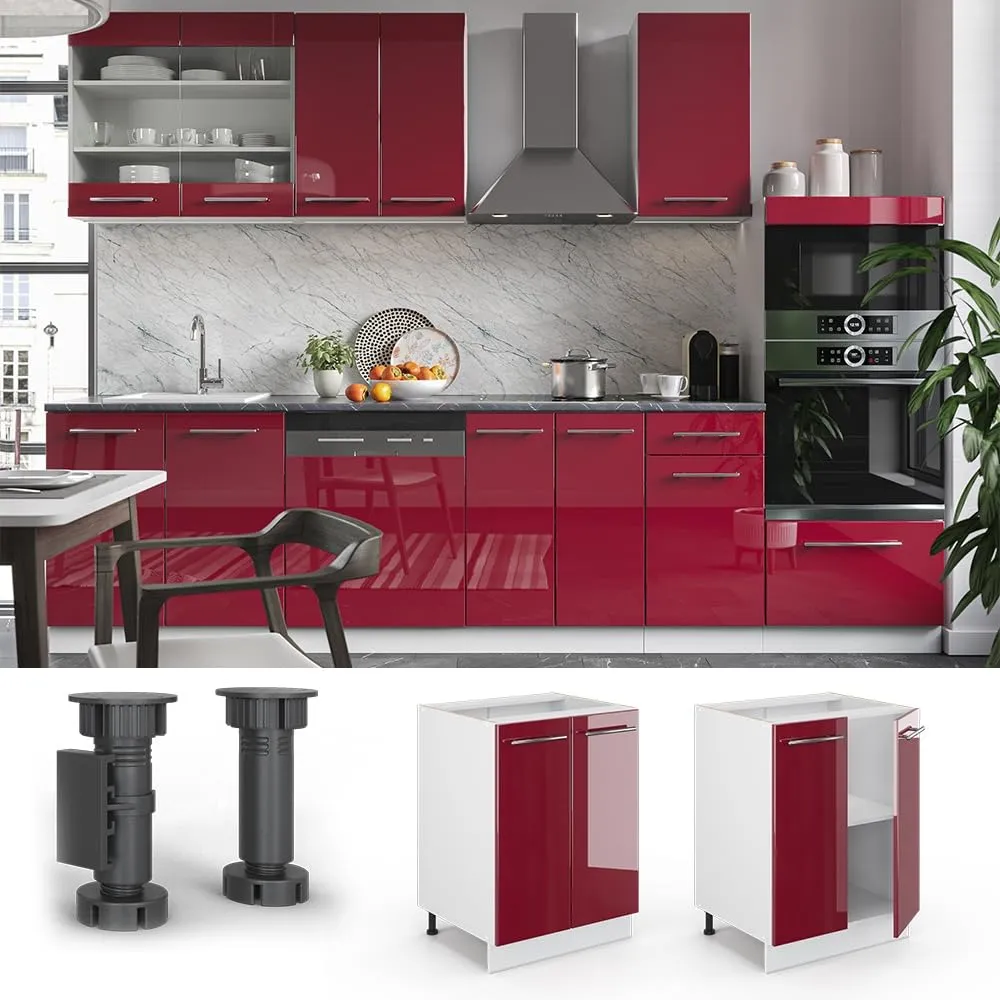 Vicco Fame-Line Mobiletto Base Cucina, Bordeaux Lucido, 60 cm - immagine 4