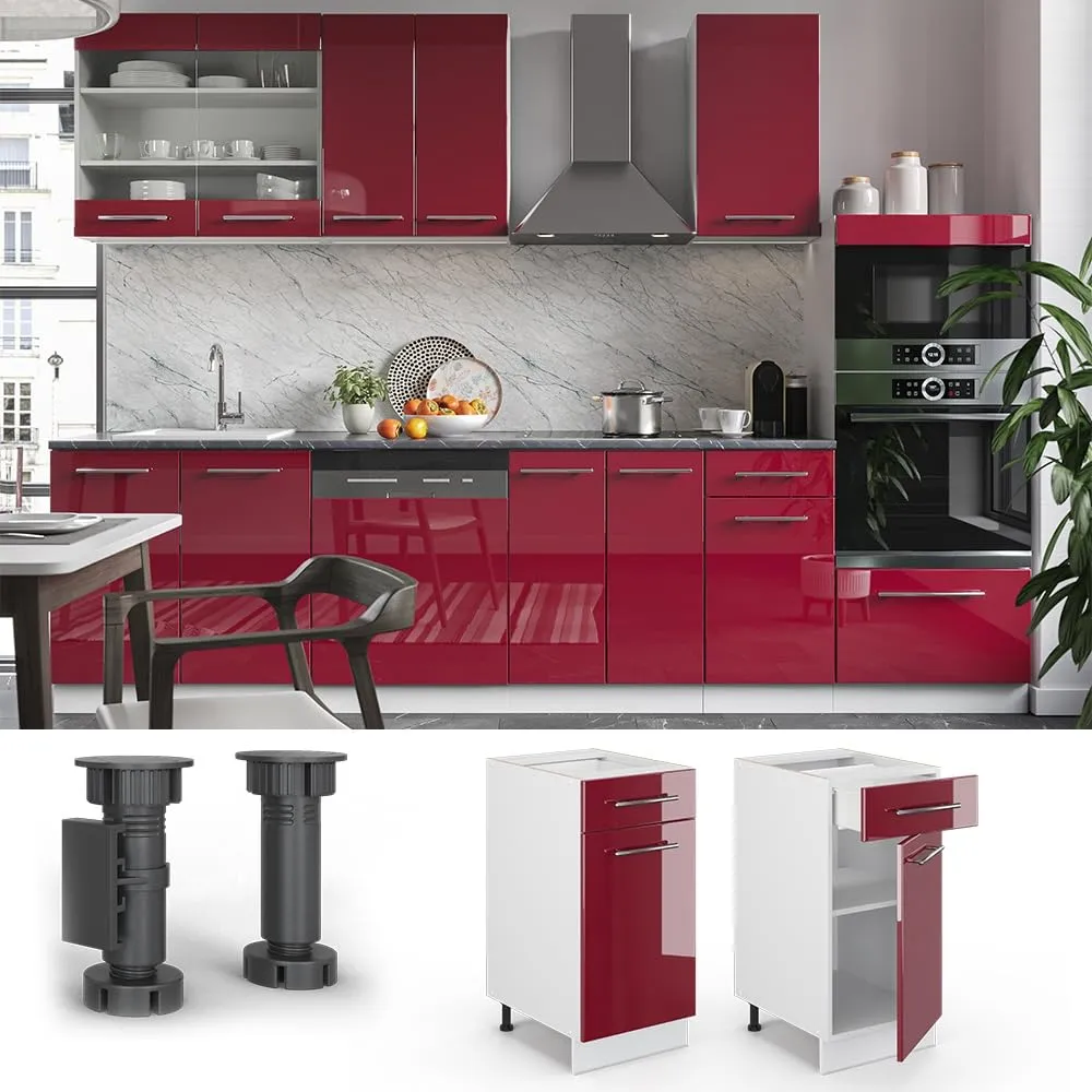 Vicco Mobiletto base per cucina Fame-Line, Bordeaux lucido, 40 cm - immagine 4