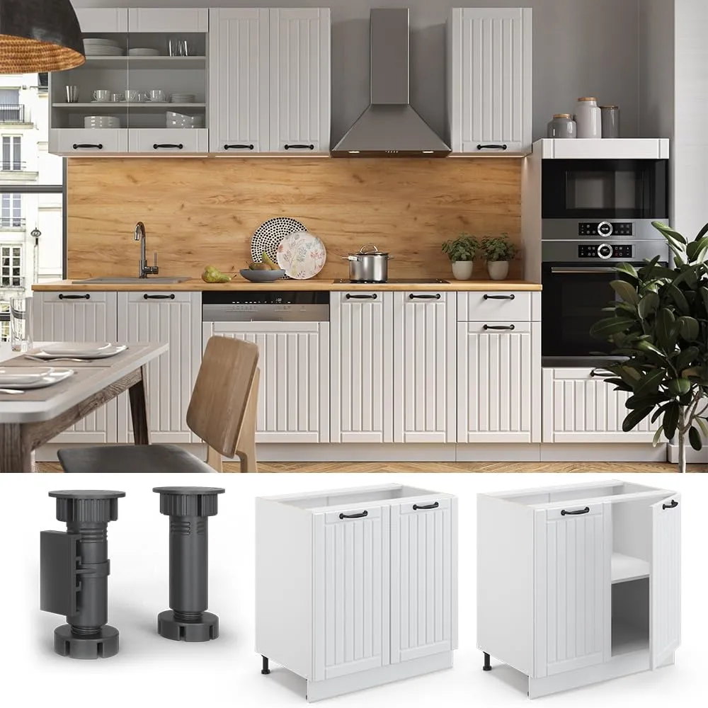 Vicco Fame-Line Mobiletto base cucina, Bianco country/Bianco, 80 cm - immagine 4