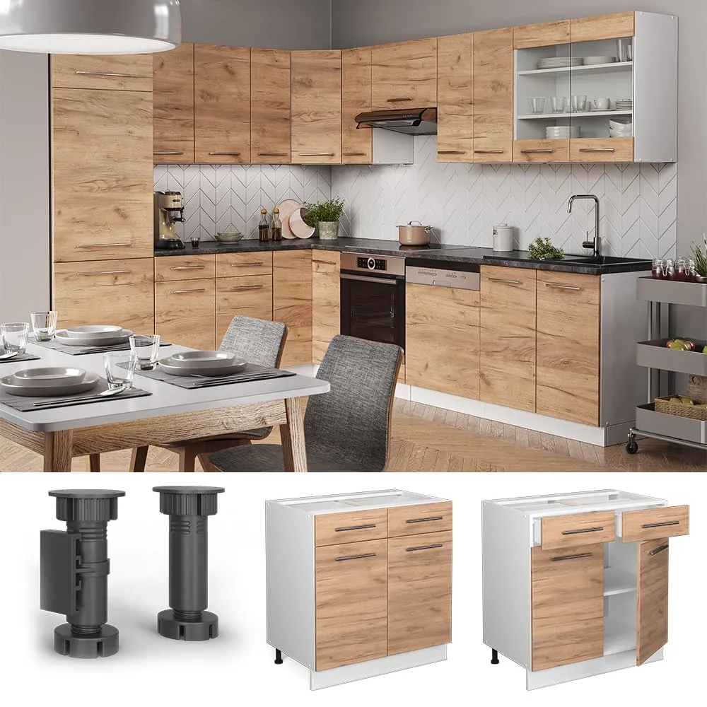 Vicco Mobiletto base per cucina Fame-Line, Rovere dorato, 80 cm - immagine 4