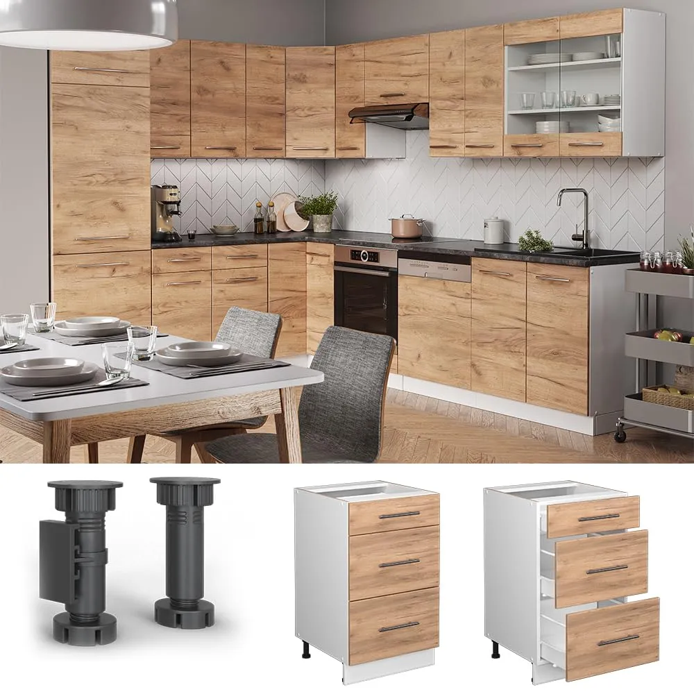 Vicco Mobiletto base per cucina Fame-Line, Rovere dorato, 50 cm - immagine 4