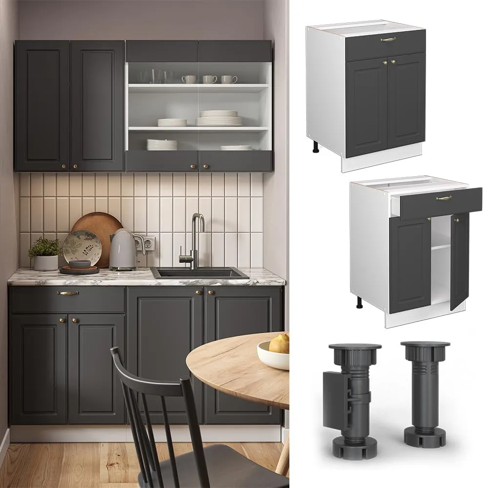 Vicco Mobiletto Base per Cucina Fame-Line, Antracite-oro, 60 cm - immagine 4