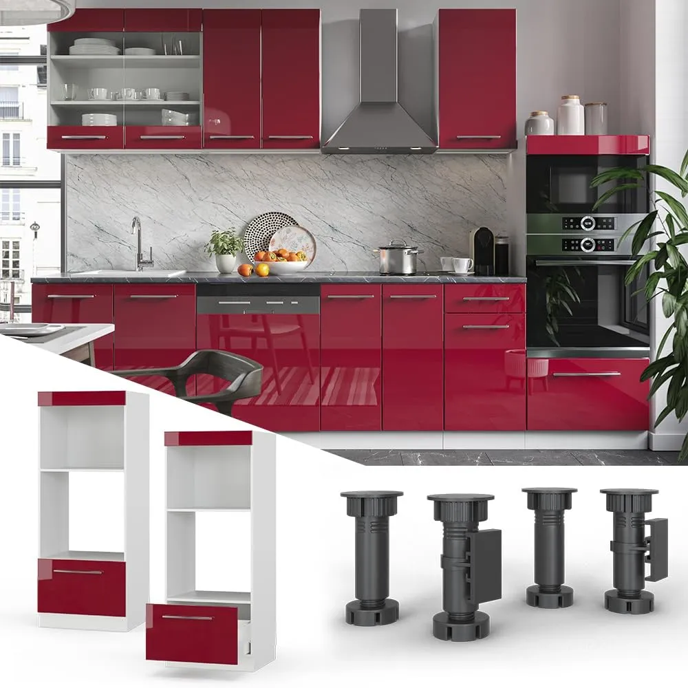 Vicco Mobile cucina microonde Fame-Line, Bordeaux lucido, 60 cm - immagine 2