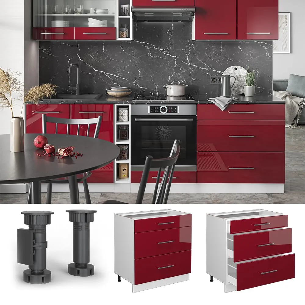 Vicco Fame-Line Mobiletto base per cucina, Bordeaux lucido, 80 cm - immagine 4