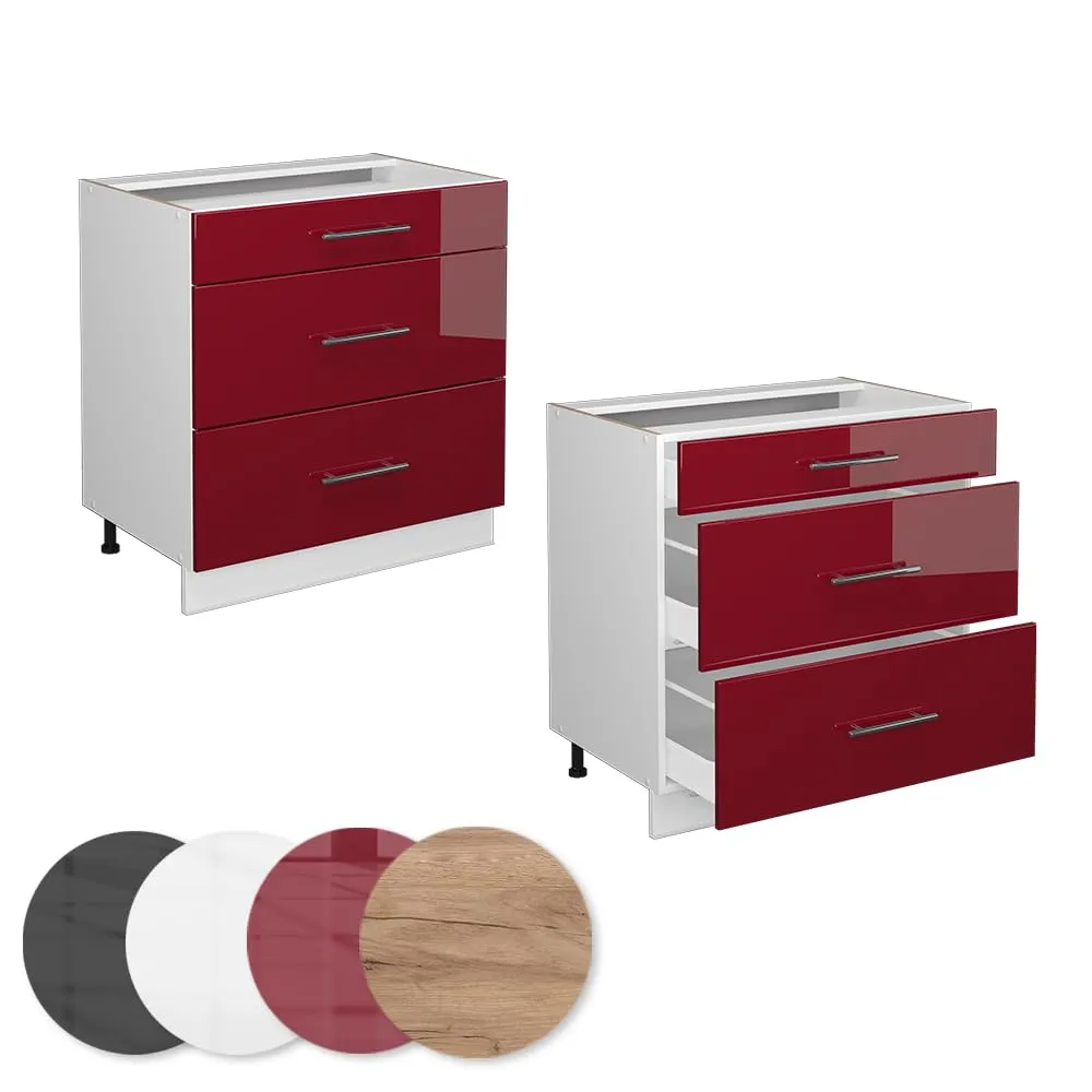 Vicco Fame-Line Mobiletto base per cucina, Bordeaux lucido, 80 cm - immagine 6