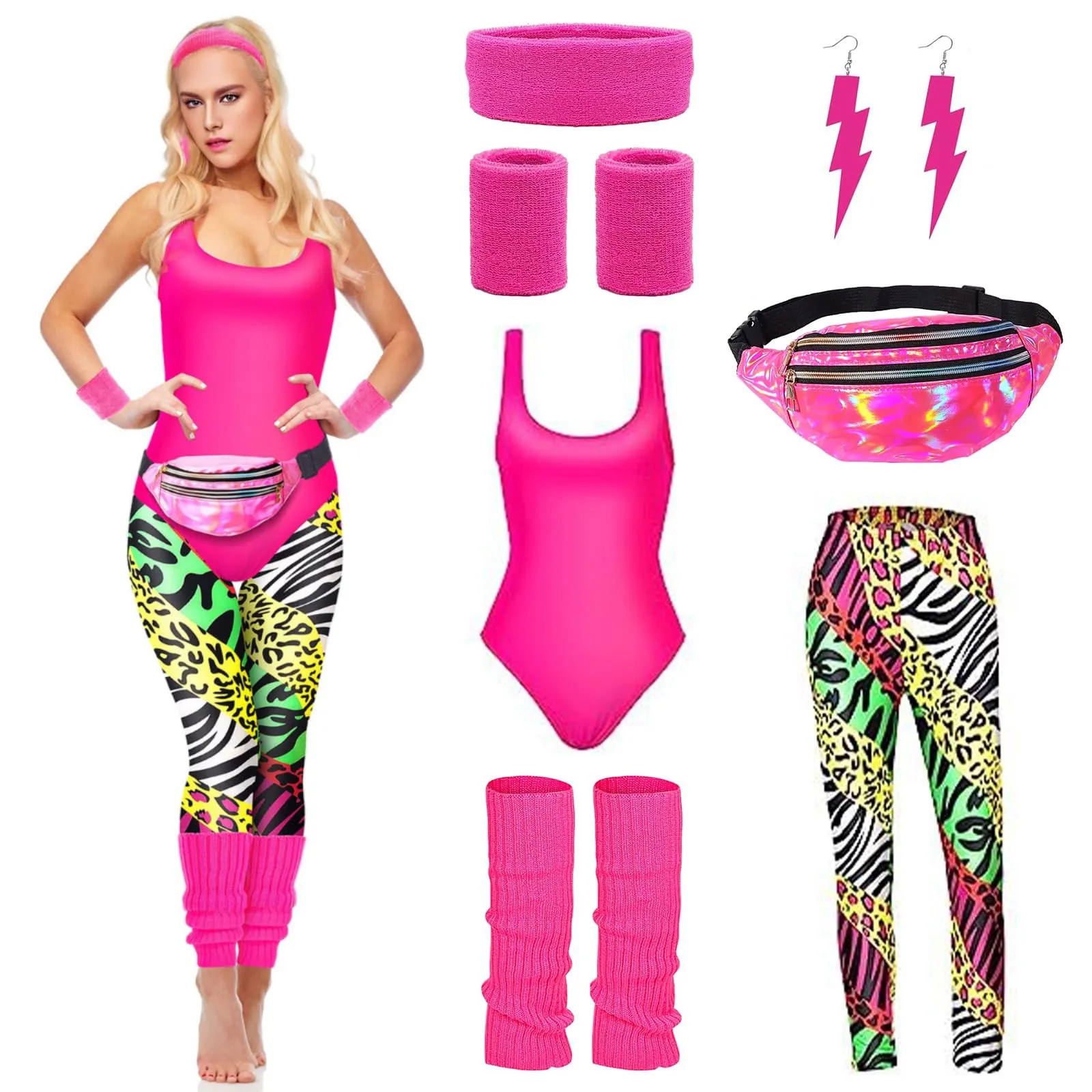 DAZZTIME Costume Anni 80 e 90 Donna Set Accessori per Festa a Tema, Carnevale, Halloween e Cosplay - immagine 1