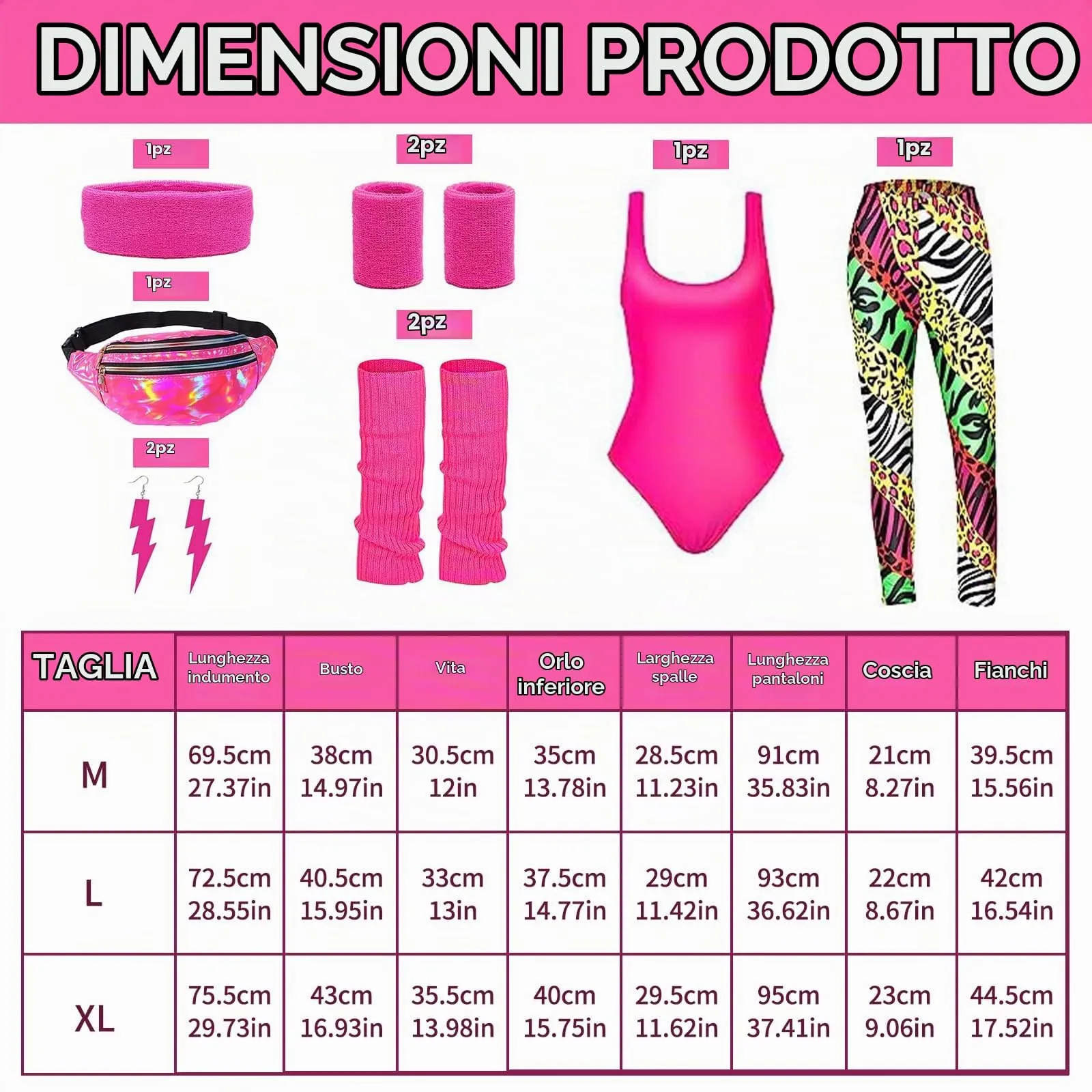 DAZZTIME Costume Anni 80 e 90 Donna Set Accessori per Festa a Tema, Carnevale, Halloween e Cosplay - immagine 2