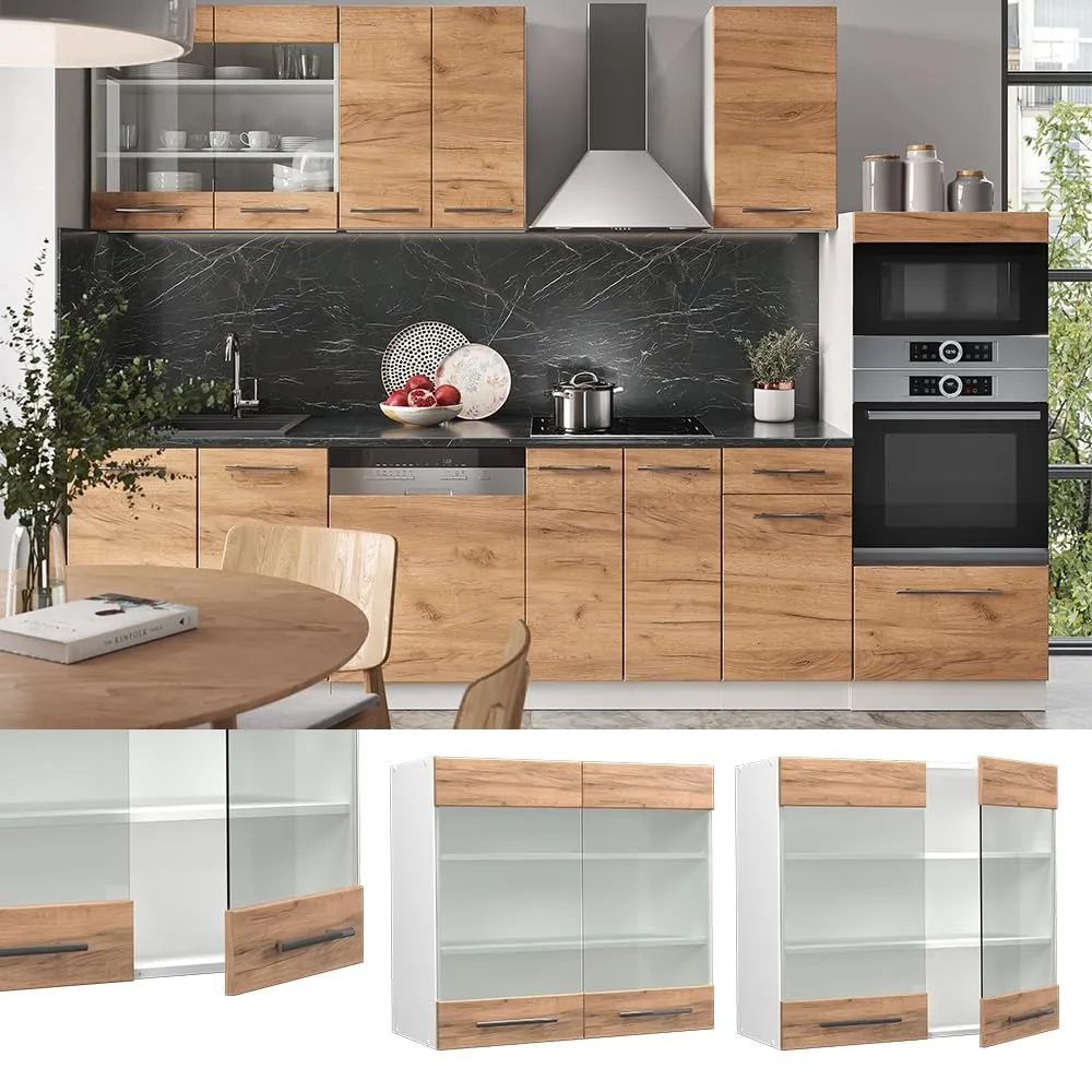 Vicco Mobile da cucina in vetro Fame-Line, Rovere dorato, 80 cm - immagine 2