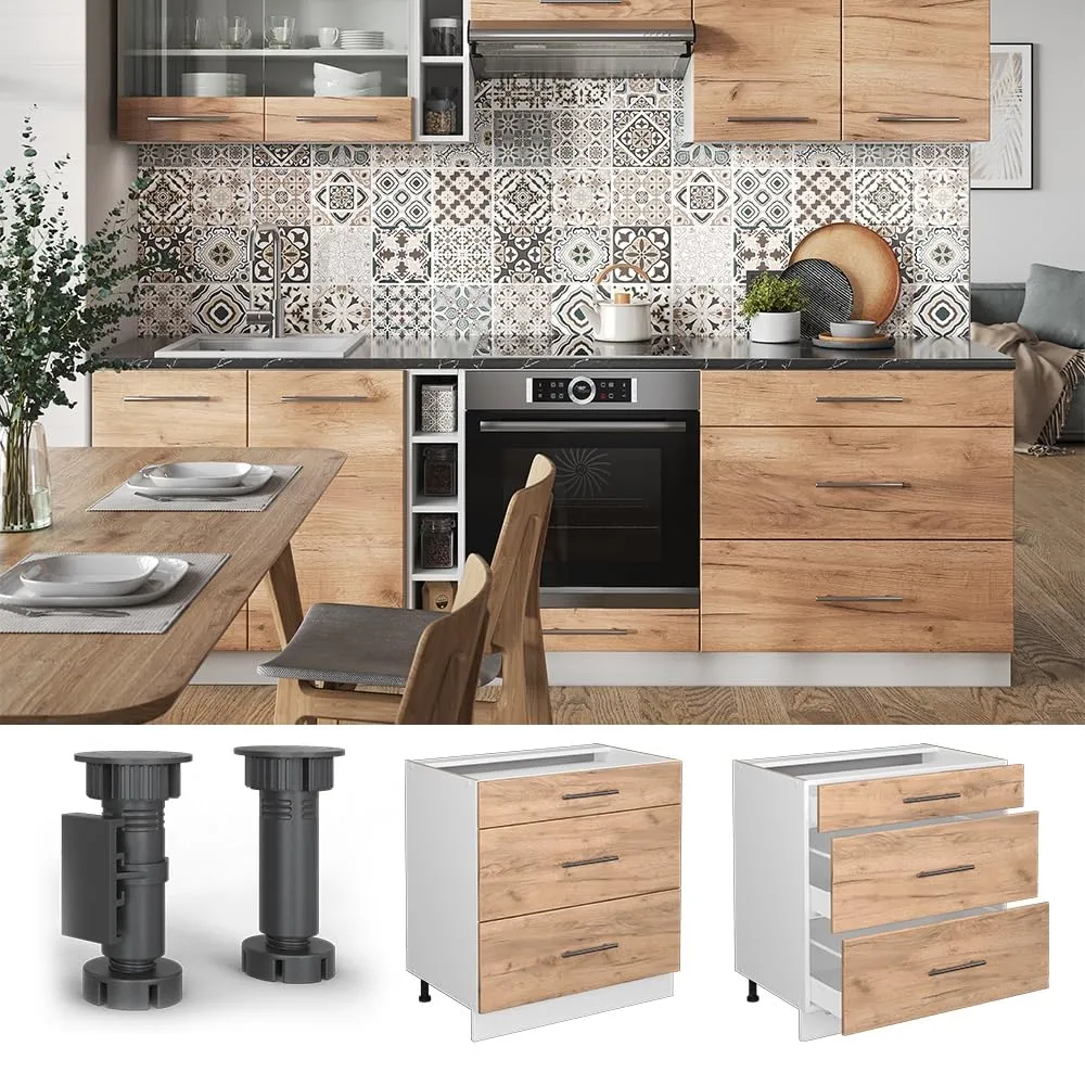 Vicco Mobiletto Base per Cucina Fame-Line, Rovere Dorato, 80 cm - immagine 4