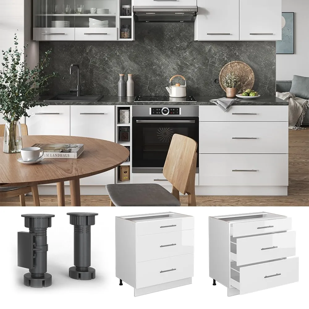 Vicco Mobiletto base per cucina Fame-Line, Bianco lucido/Bianco, 80 cm - immagine 4