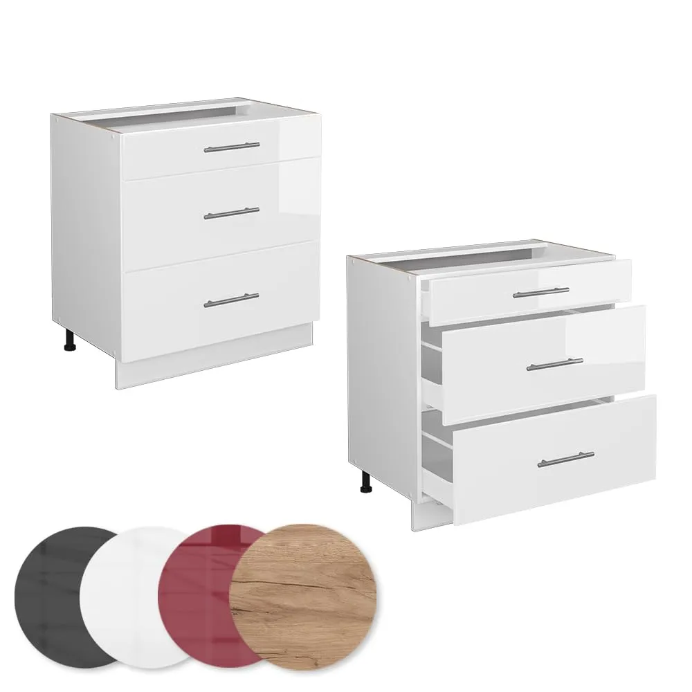 Vicco Mobiletto base per cucina Fame-Line, Bianco lucido/Bianco, 80 cm - immagine 6