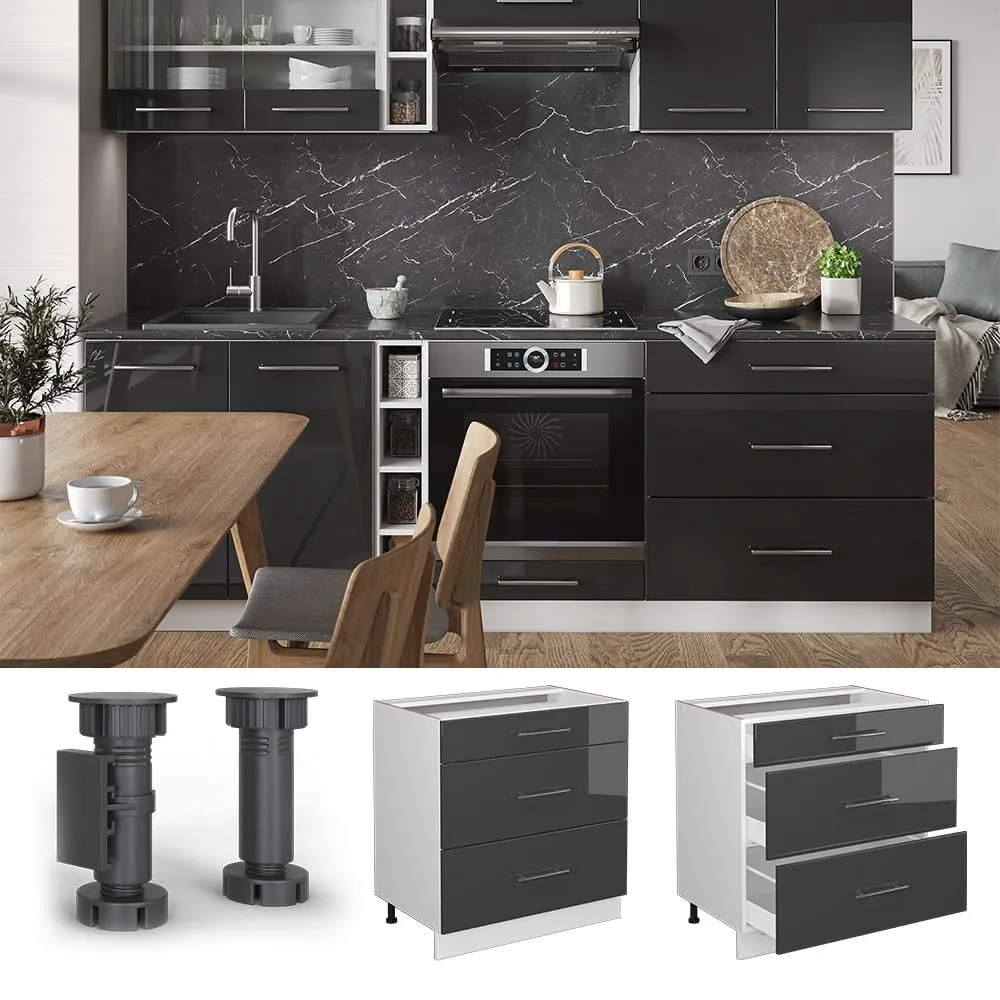 Vicco Fame-Line Mobiletto Base per Cucina, Antracite Lucido, 80 cm - immagine 4