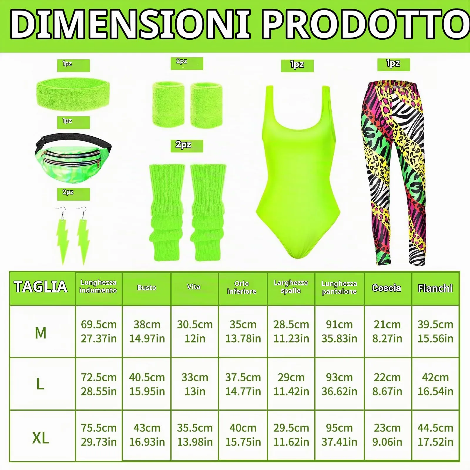 DAZZTIME Costume Anni 80 e 90 Donna, Set Accessori Abbigliamento Discoteca per Festa a Tema Carnevale Halloween e Cosplay - immagine 2