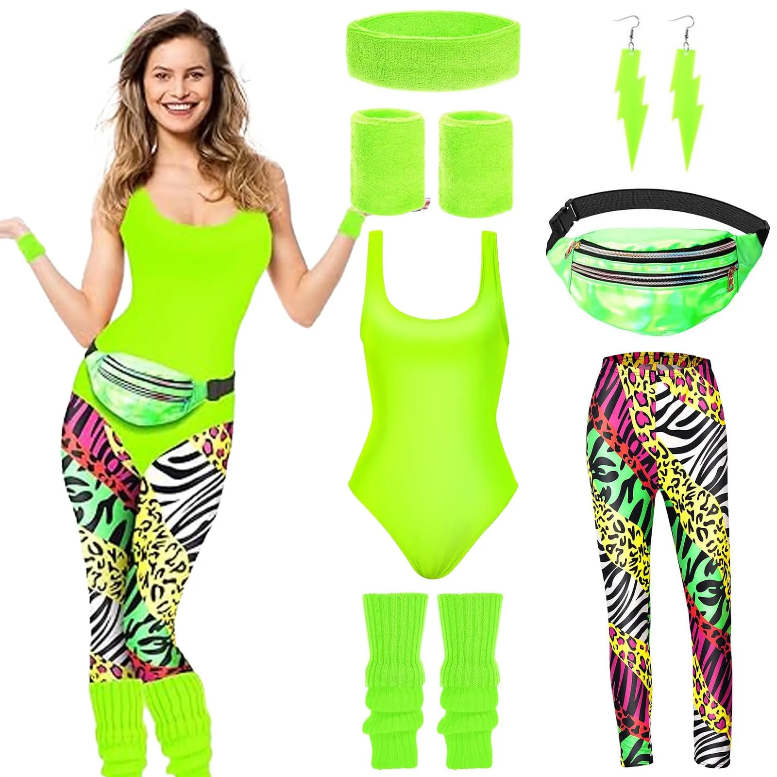 DAZZTIME Costume Anni 80 e 90 Donna Set Accessori Discoteca per Festa a Tema Carnevale Halloween e Cosplay - immagine 1